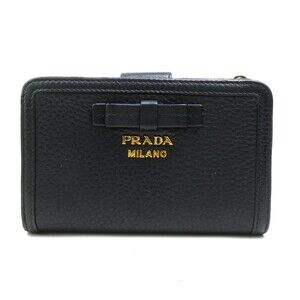 Auth Prada Ribbon Bifold Wallet Black #293870P25B